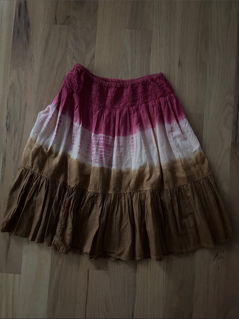 Xhilaration Pink White and Brown Tiered Tie-Dye Skirt